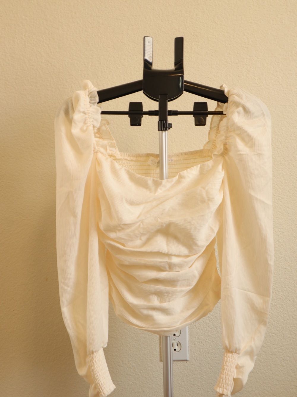 Astr Cream Ruched Blouse with Puff Sleeves